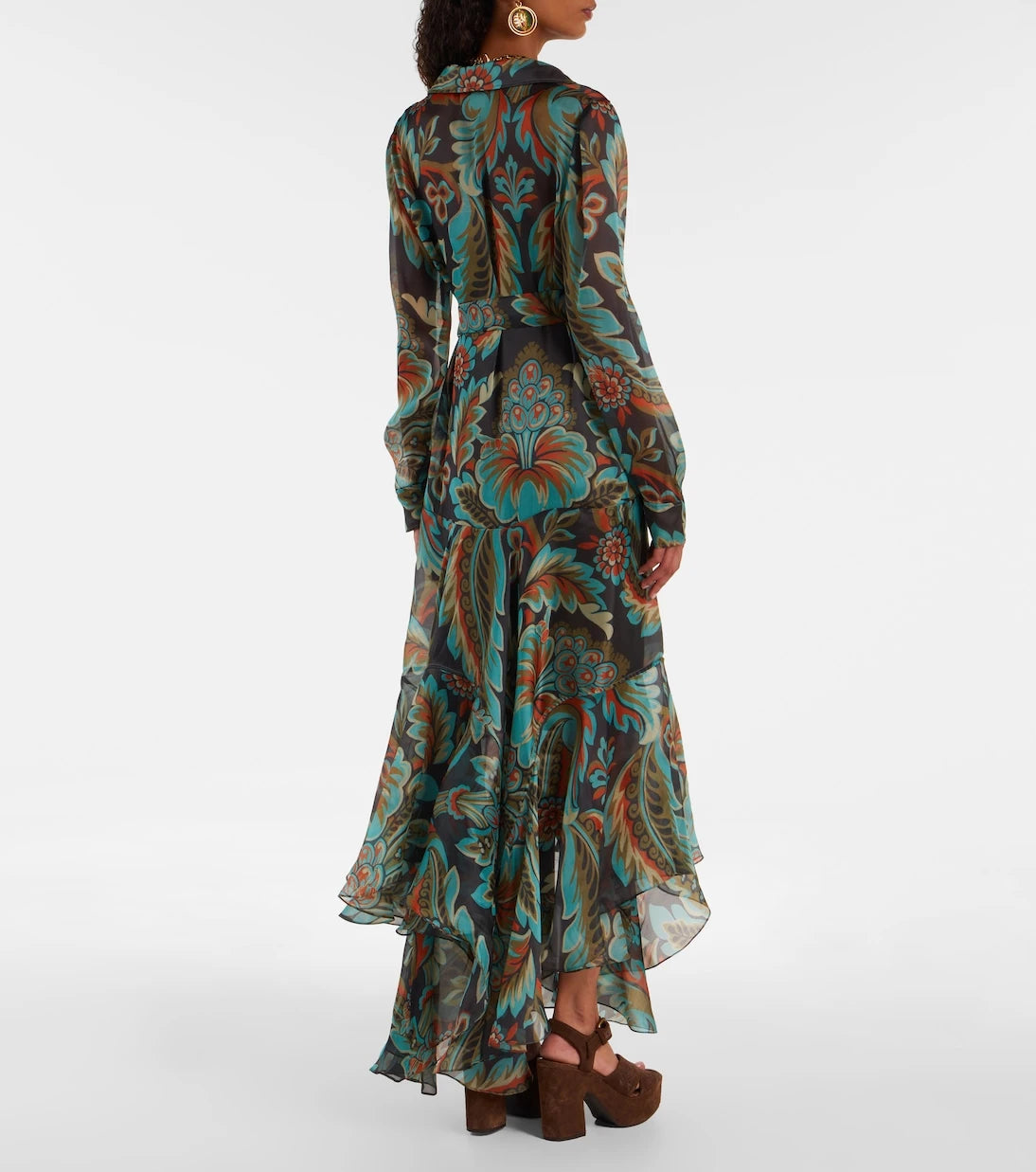Etro - فستان حريري بنقشة البيزلي مع شراشيب
