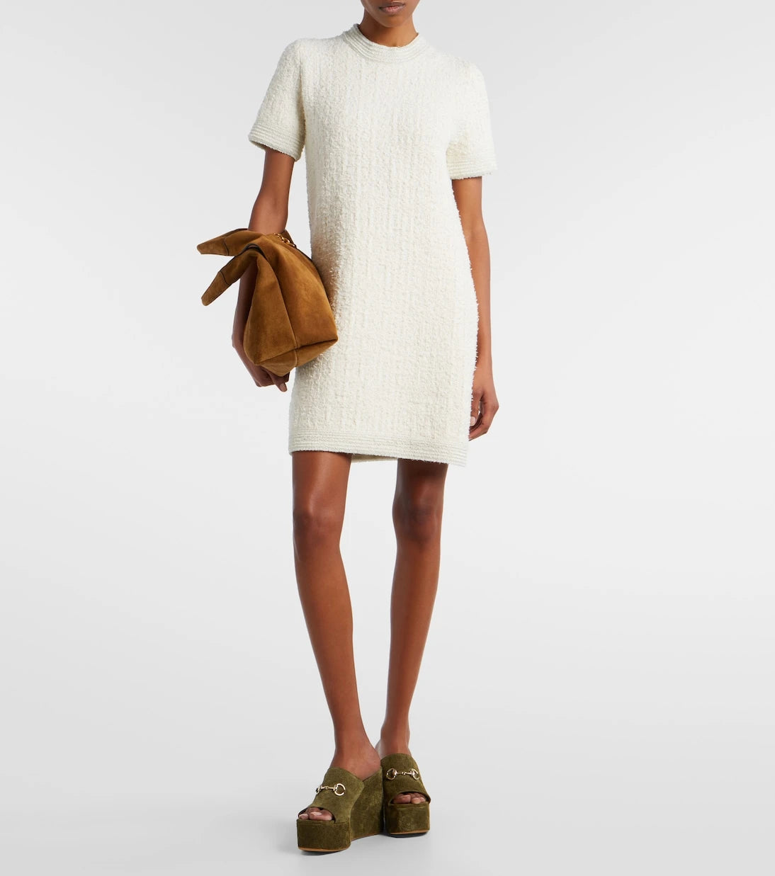 Gucci - Horsebit GG suede wedge mules