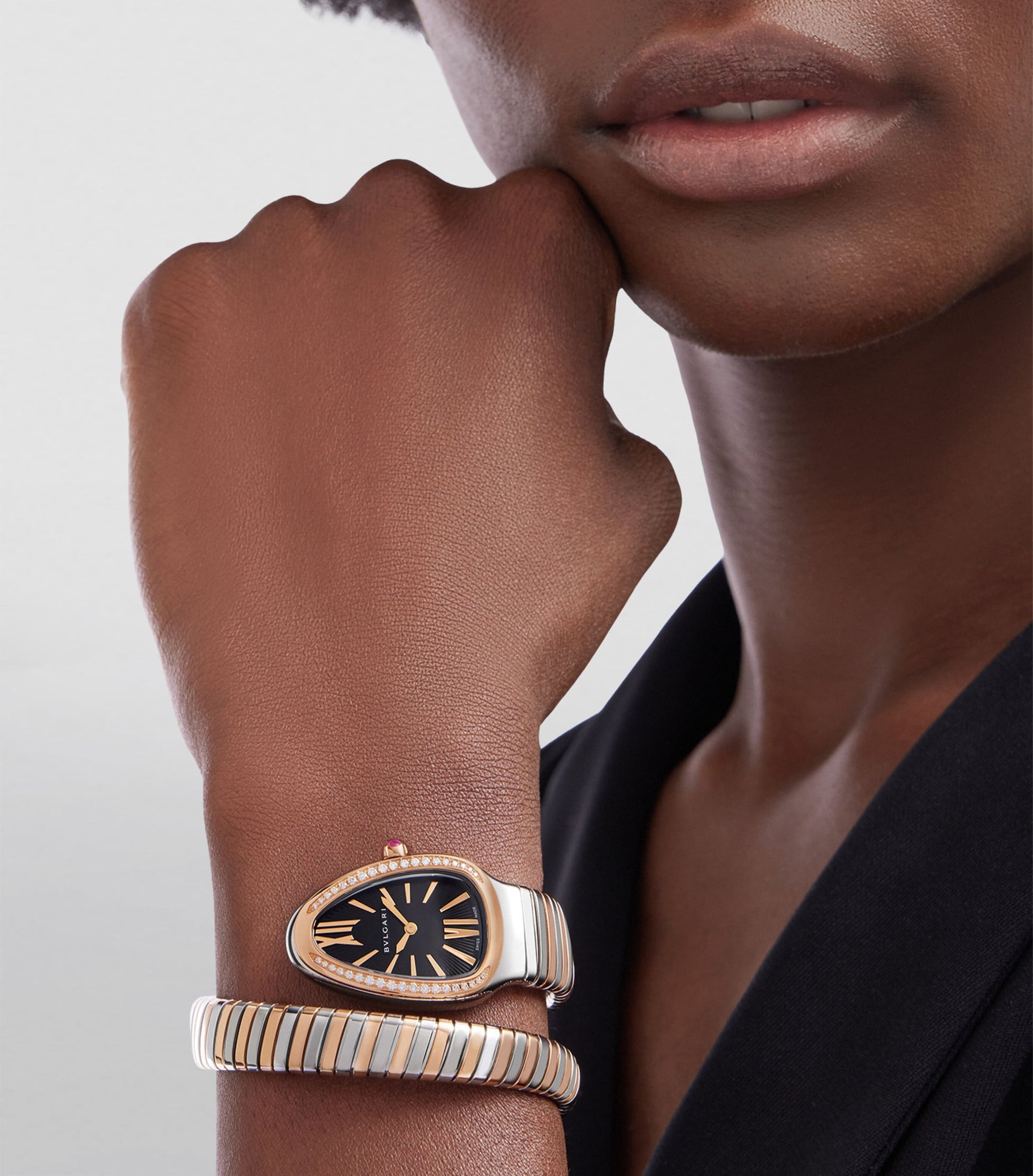 Rose Gold, Stainless Steel and Diamond Serpenti Tubogas Watch 35mm