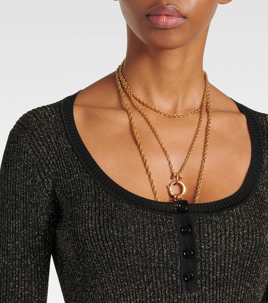 Chloé - Ribbed-knit lurex® Henley shirt