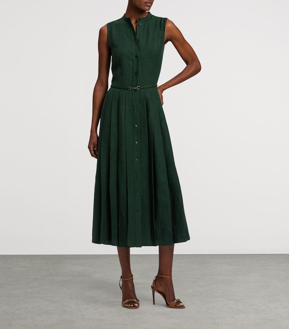 Green Linen Sleeveless Midi Dress