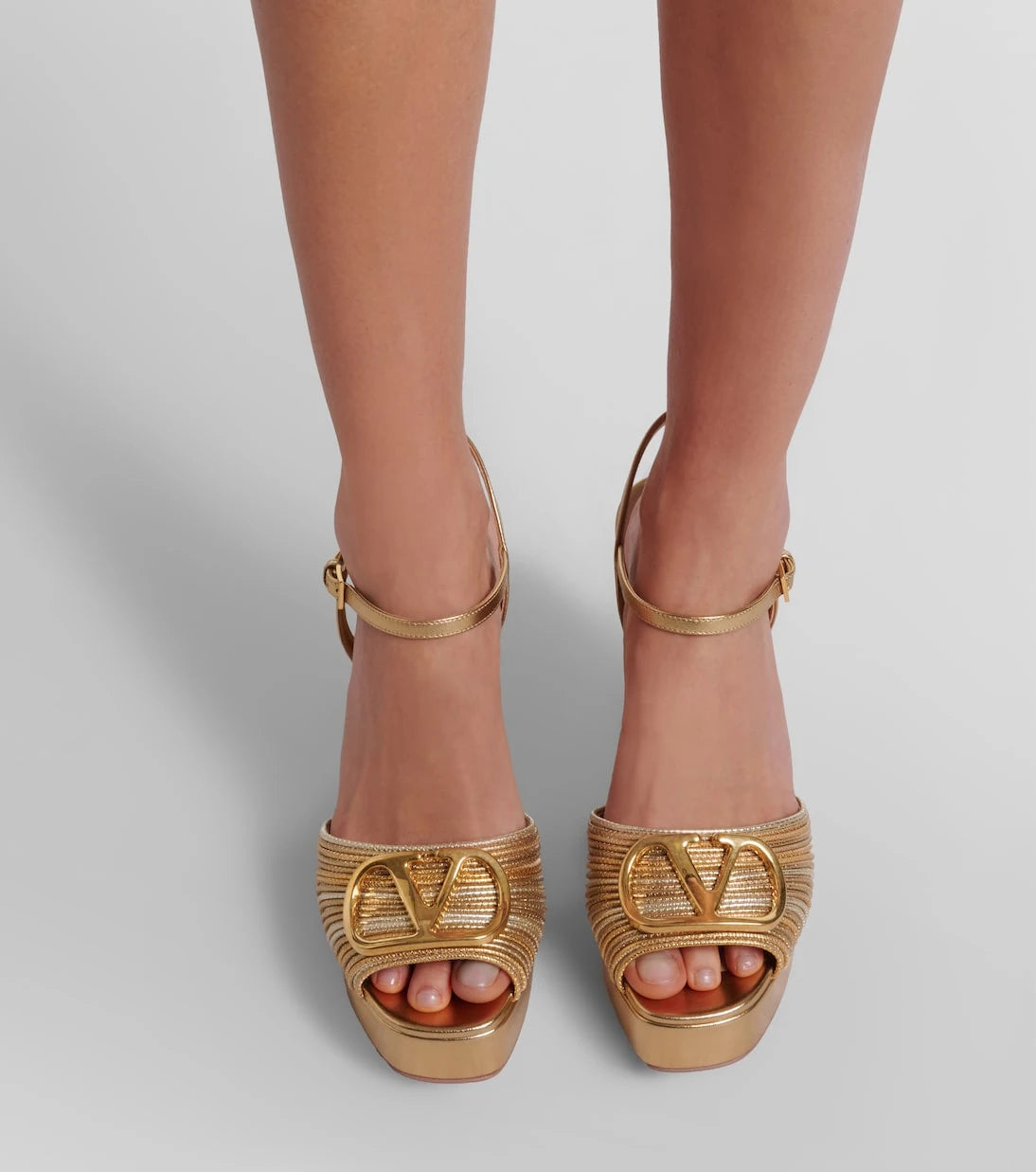 Valentino Garavani - VLogo metallic leather platform sandals