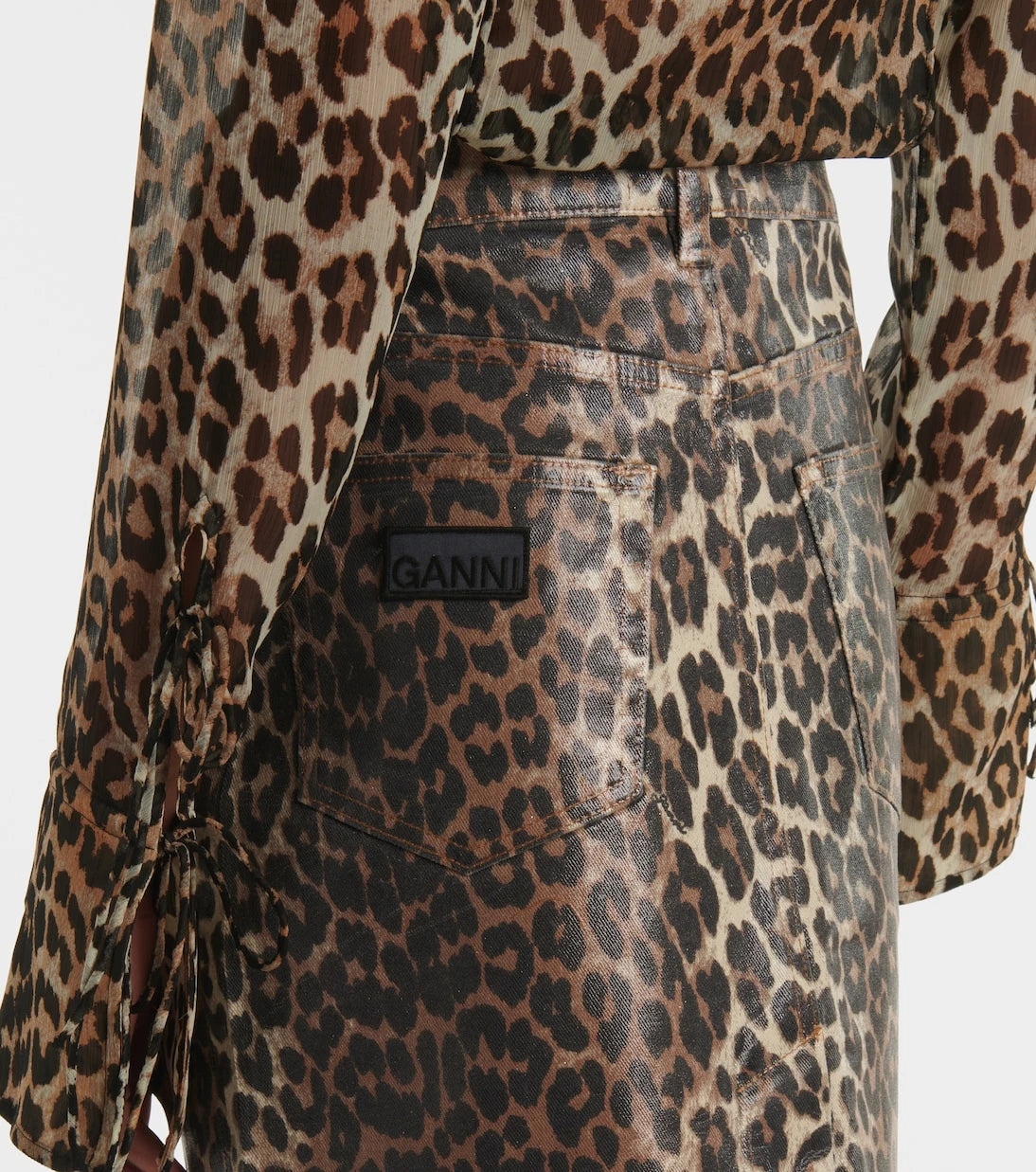 Ganni - Leopard-print denim skirt
