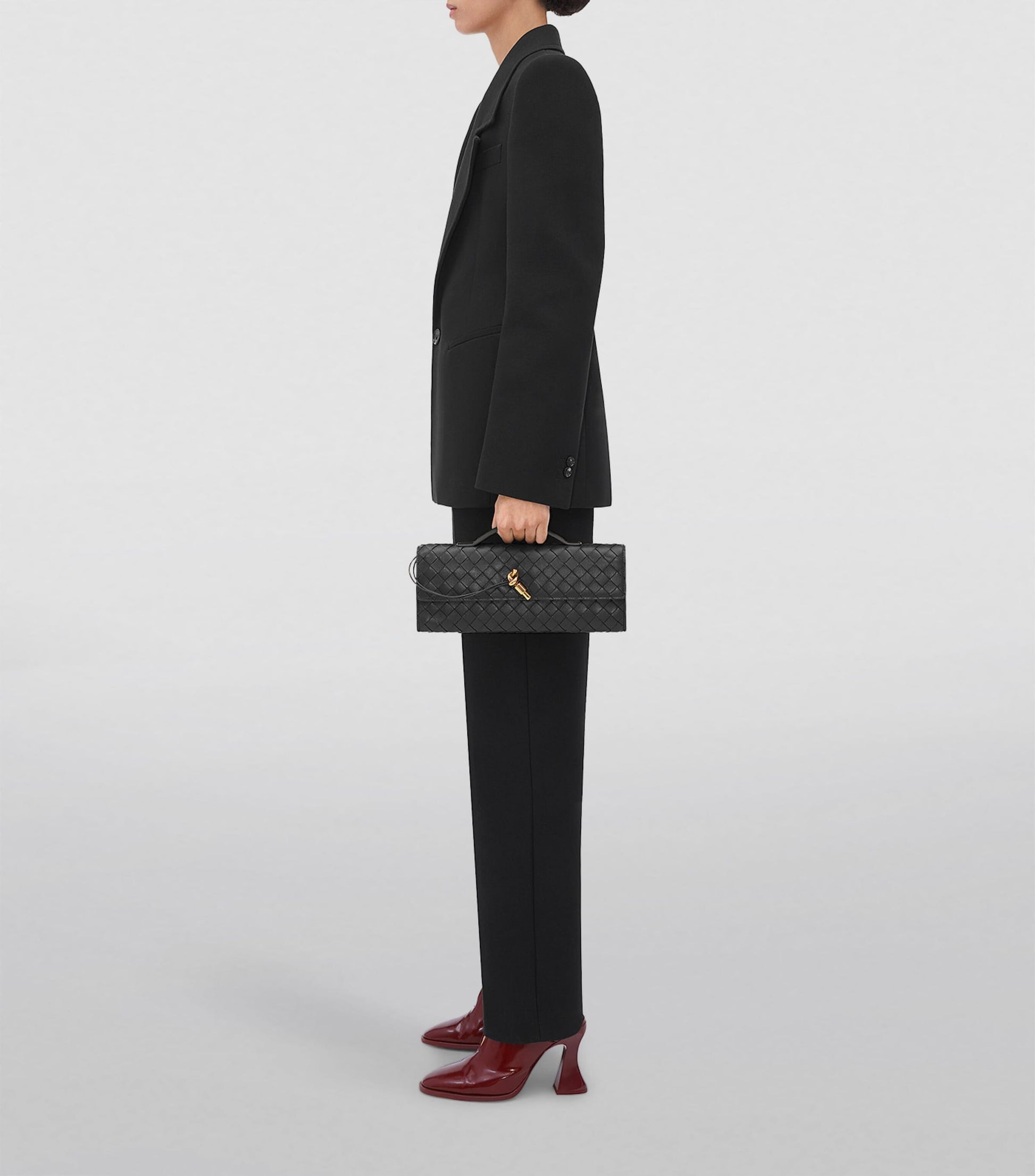 Bottega Veneta Black Leather Andiamo Clutch Bag