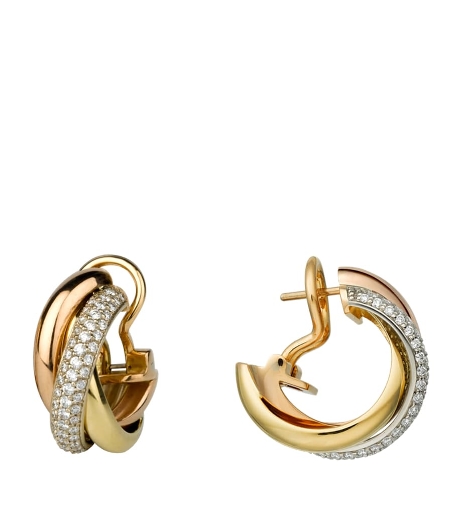 White, Yellow, Rose Gold and Diamond Trinity Hoop Earrings