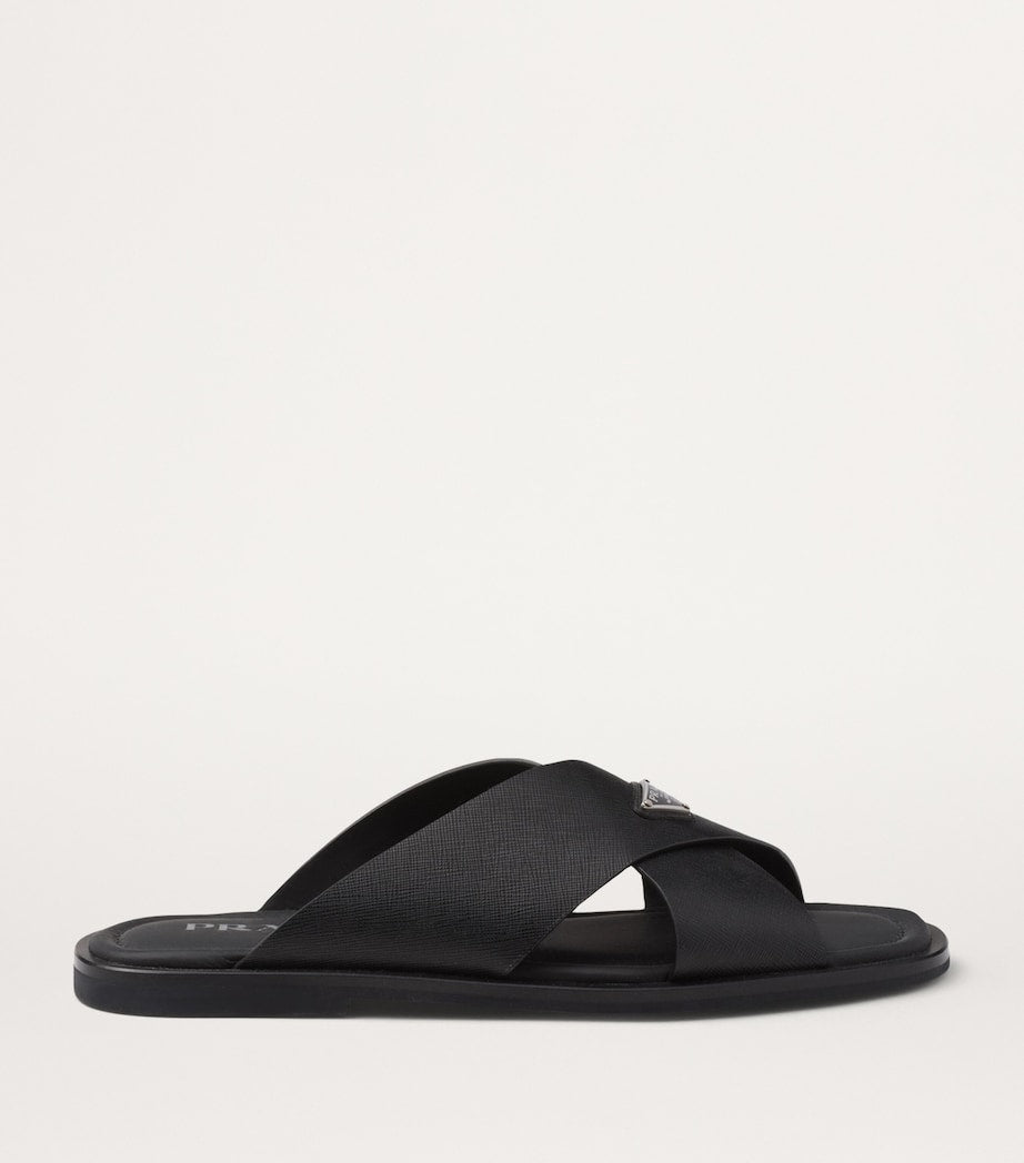 Prada Saffiano Leather Crossover Sandals