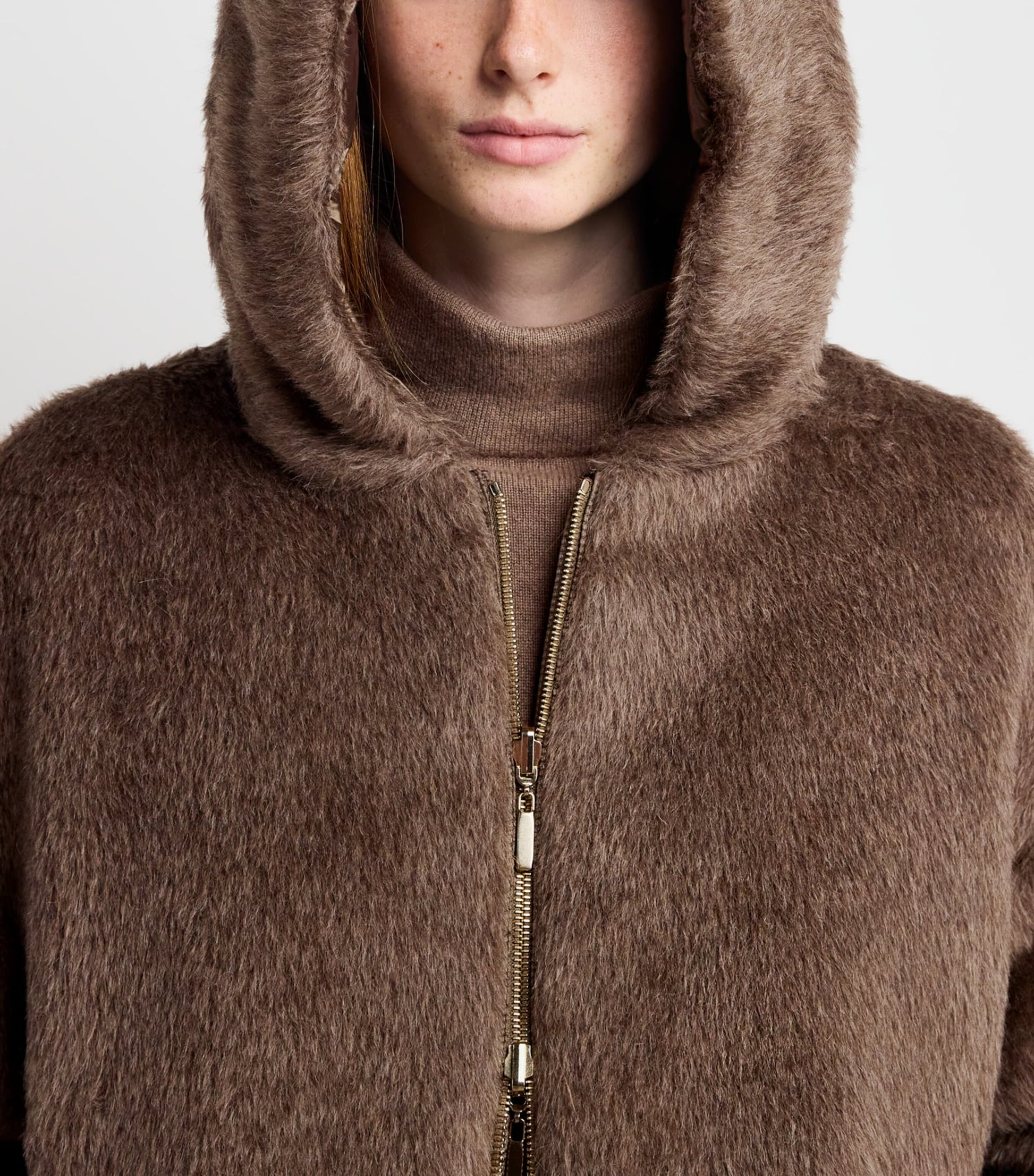 Brown Down, Faux Fur and Water-Repellent Reversible Jacket