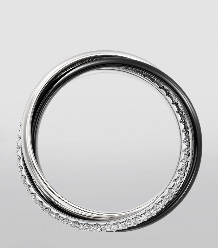 Small White Gold, Ceramic and Diamond Trinity Ring