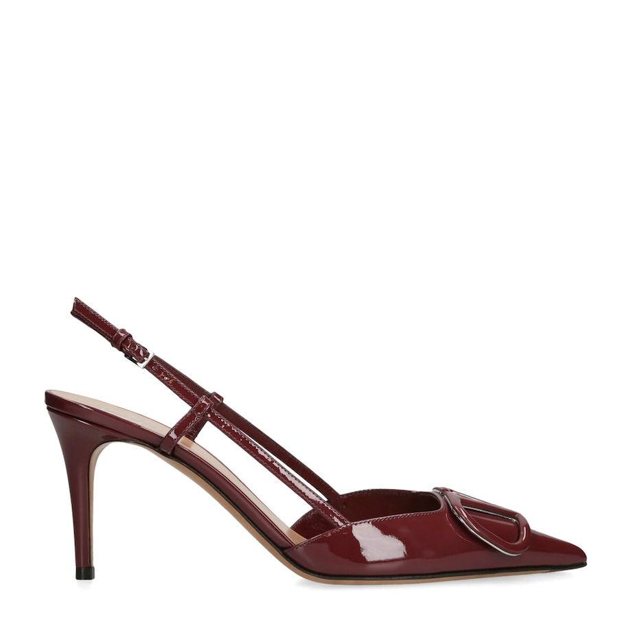 Valentino Garavani Burgundy Leather VLogo Slingback Pumps 80
