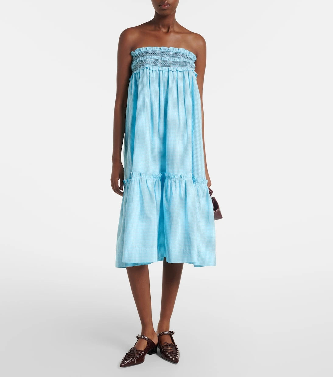 Ganni - Embroidered gingham cotton poplin maxi skirt