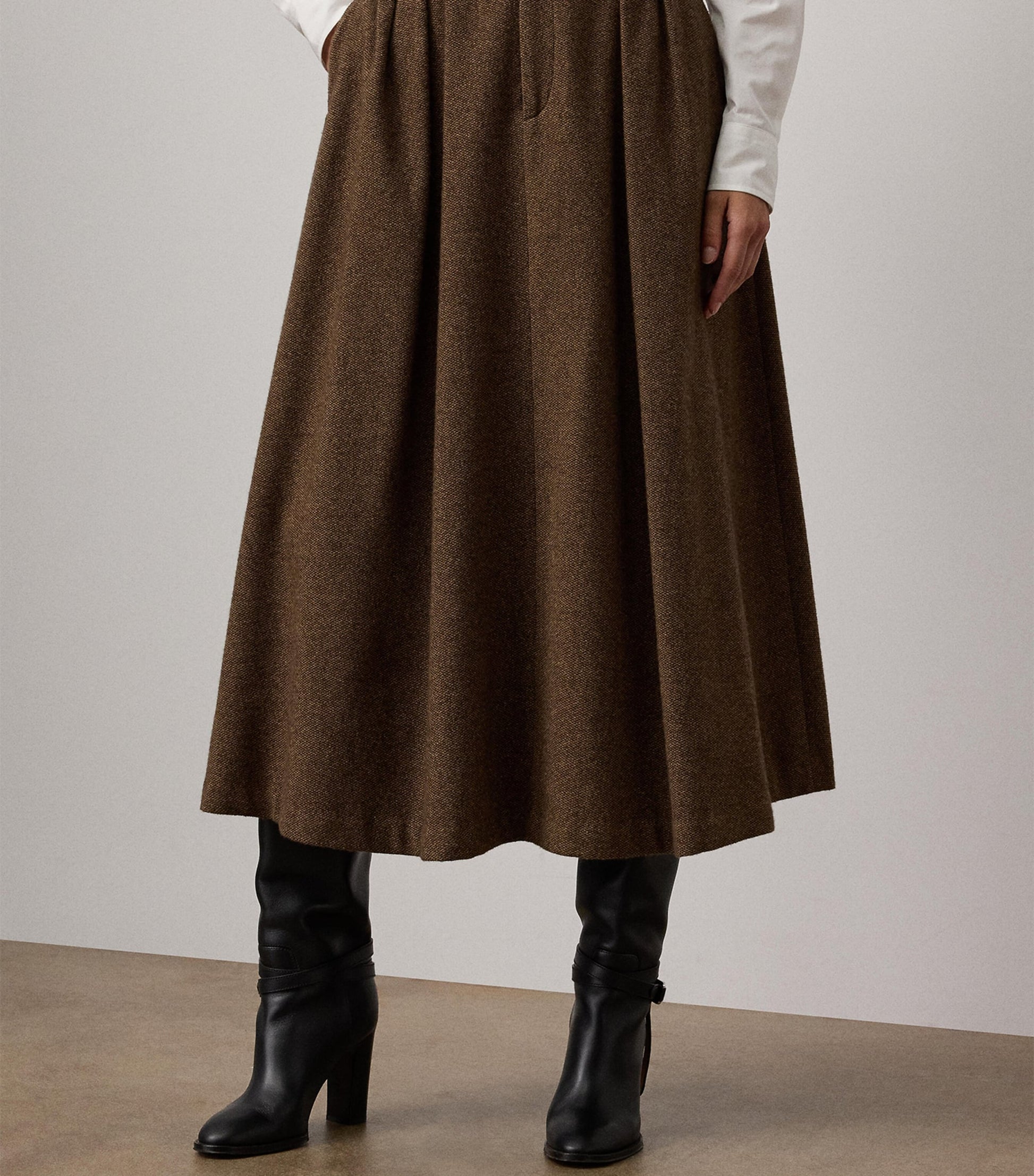 Brown Birdseye Tweed Evilyn Maxi Skirt