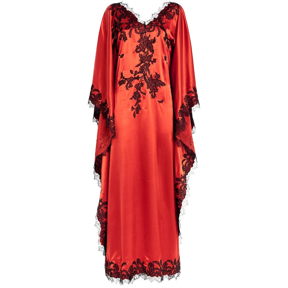 TORLOWEI Orange Silk Lace Tokoni Kaftan Nightdress