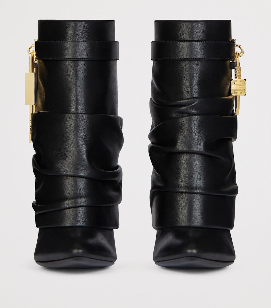 Givenchy Black Leather Scrunched Shark Lock Heeled Ankle Boots 100