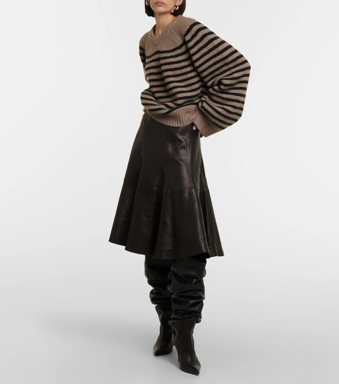 Khaite - The Lennox leather midi skirt