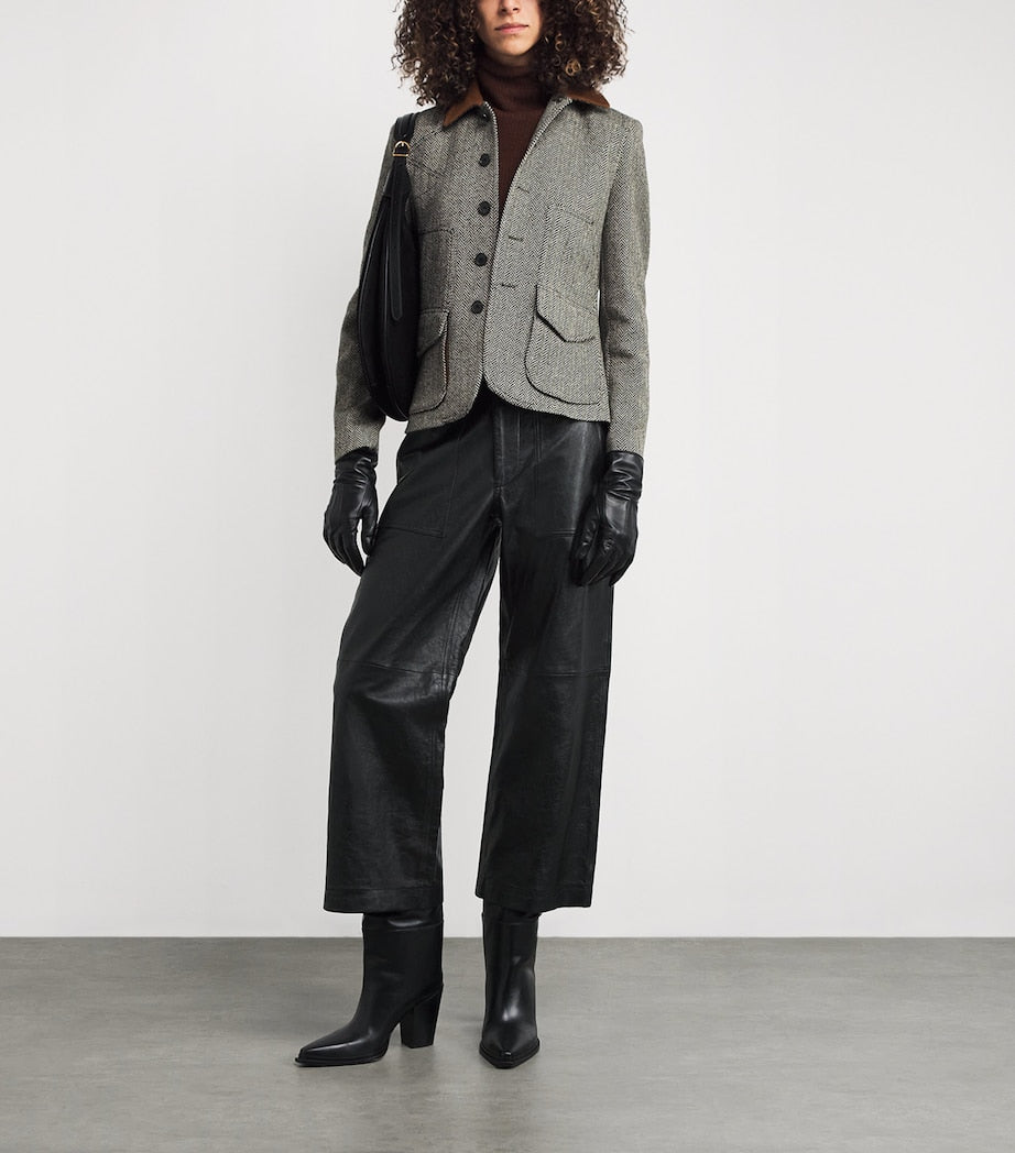 Black Lambskin Wide-Leg Trousers