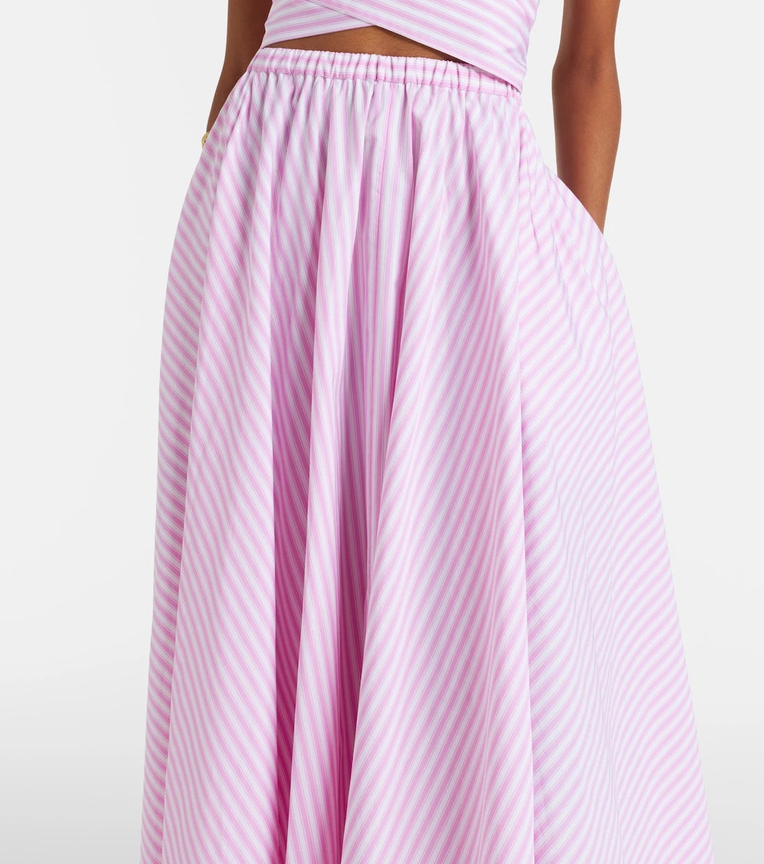 Patou - Pleated striped cotton poplin midi skirt