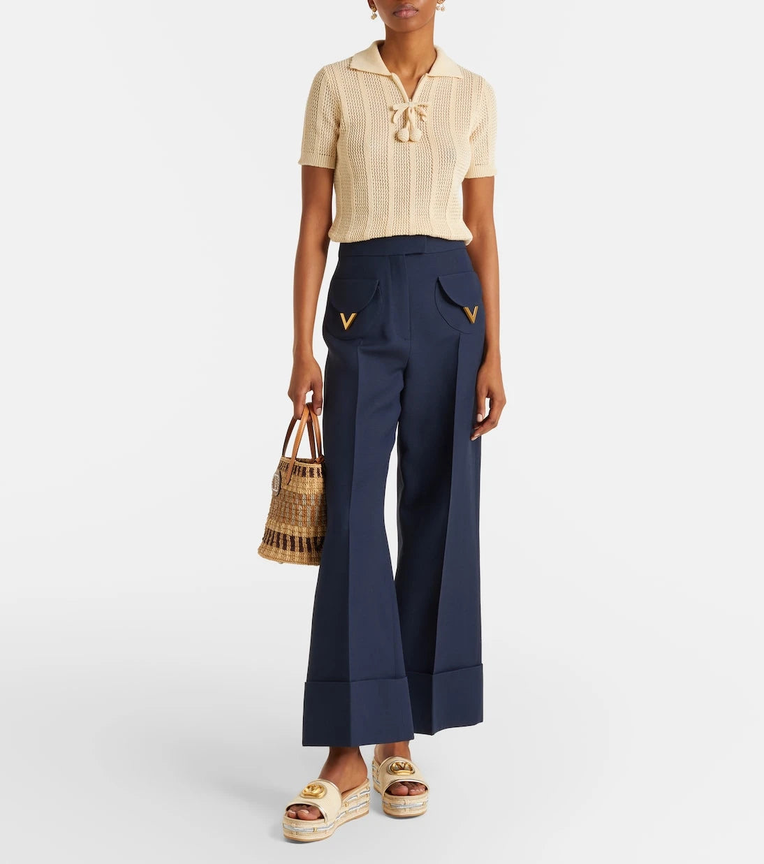 Valentino Garavani - VLogo leather-trimmed espadrille slides