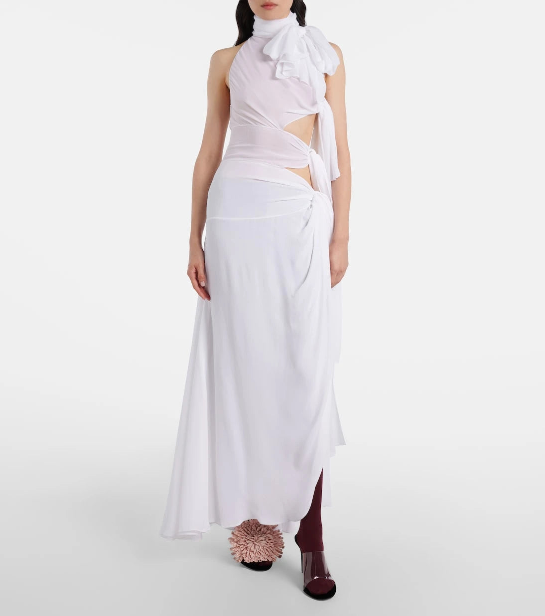 Alaïa - فستان ماكسي جورجيت بتفصيل عقدة غير متماثلة