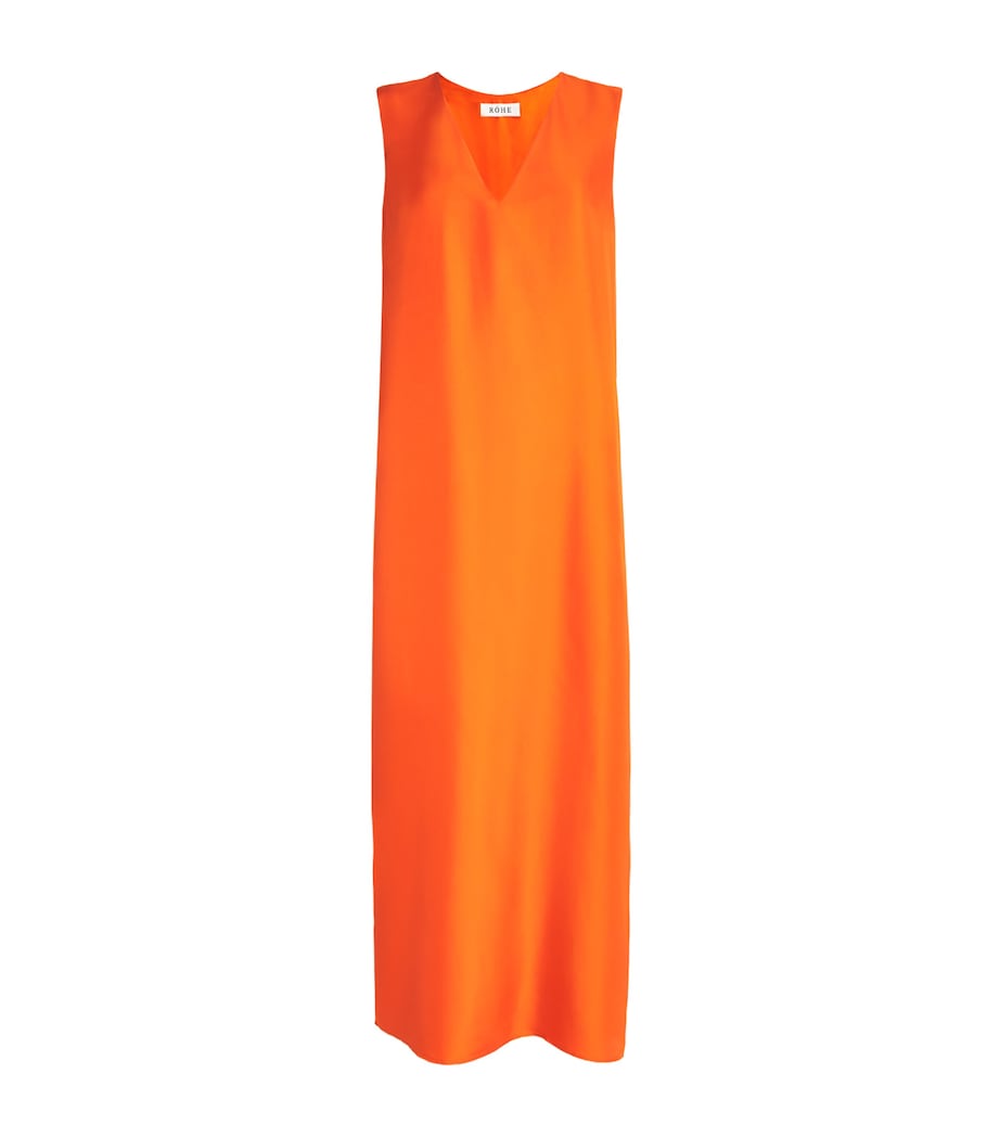 Róhe Orange Silk V-Neck Midi Dress