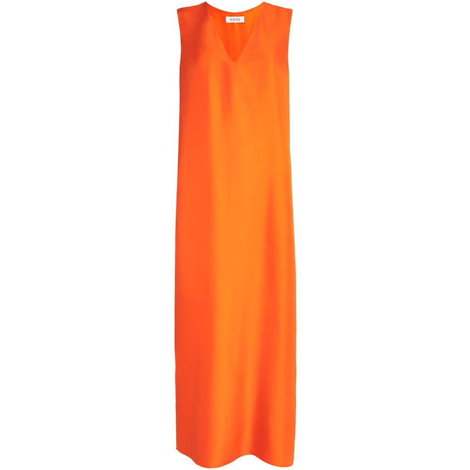 Róhe Orange Silk V-Neck Midi Dress