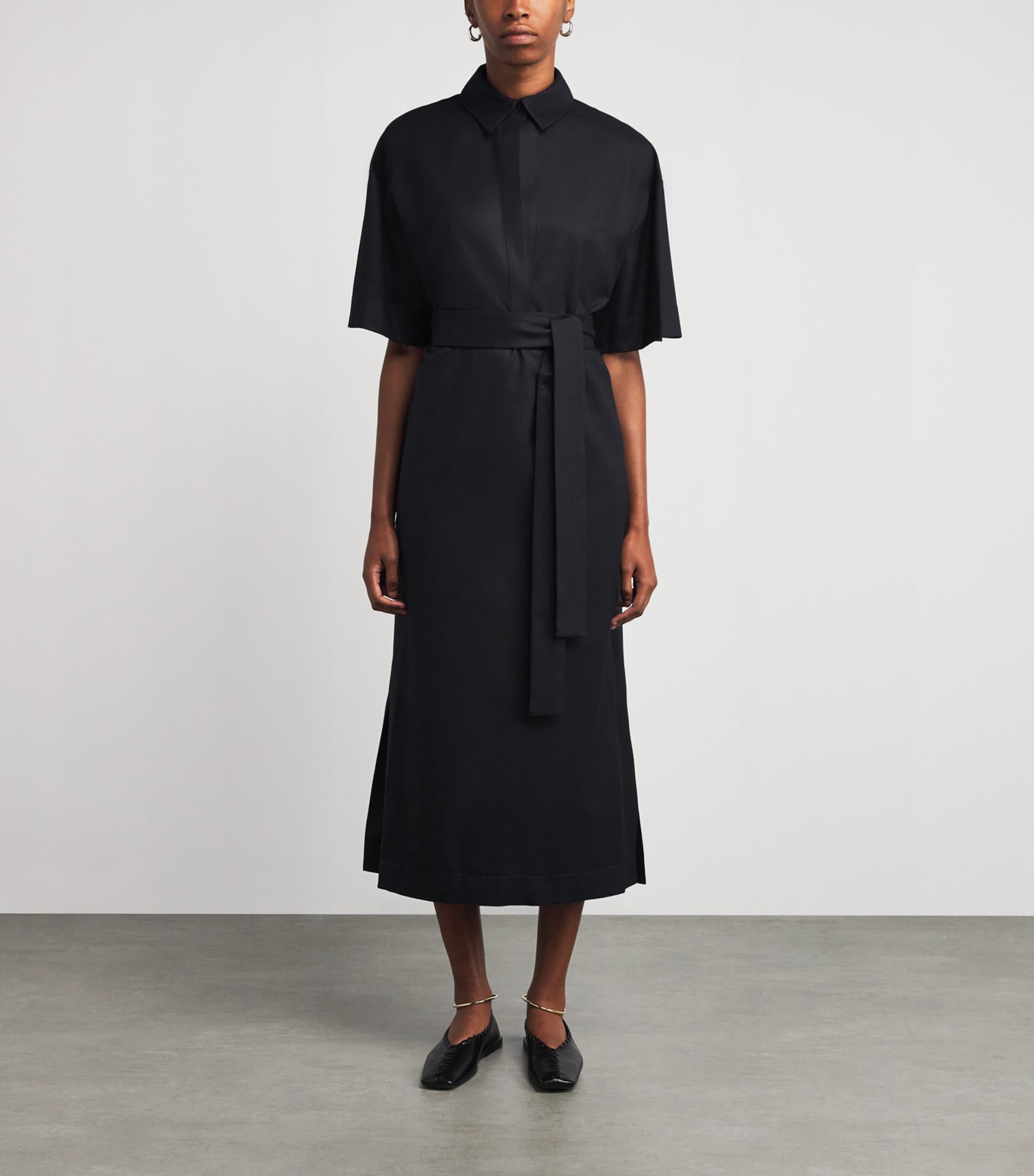 SASUPHI Navy Wool Francesca Midi Shirt Dress