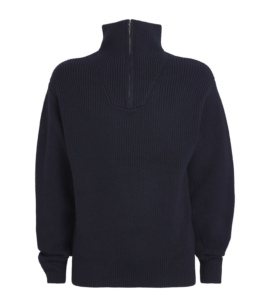 Merino Wool Quarter-Zip Ribbed Sweater