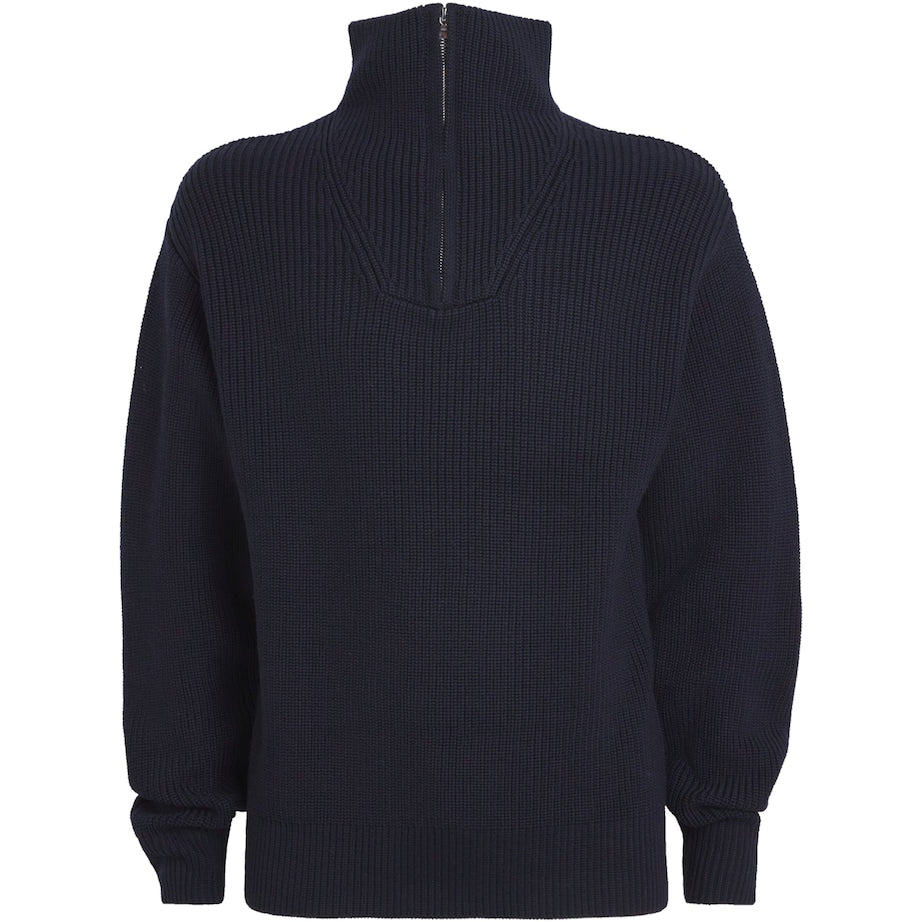 Merino Wool Quarter-Zip Ribbed Sweater