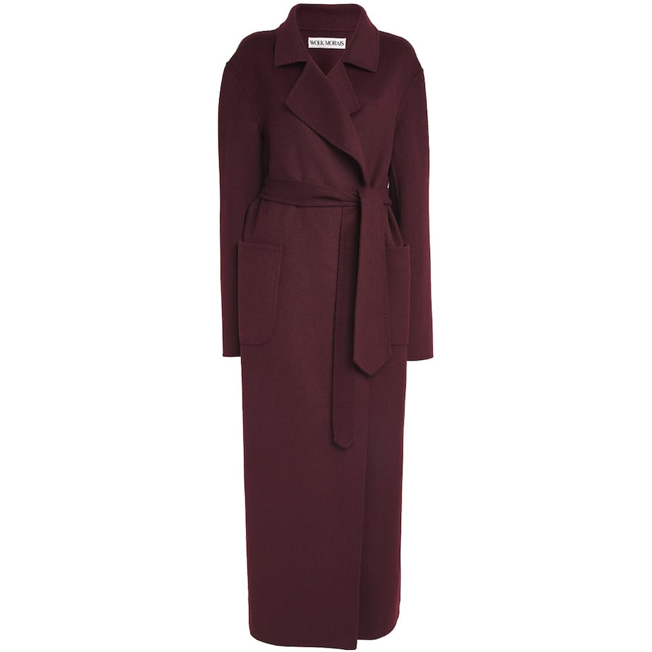 Wolk Morais Burgundy Cashmere On Set Wrap Coat