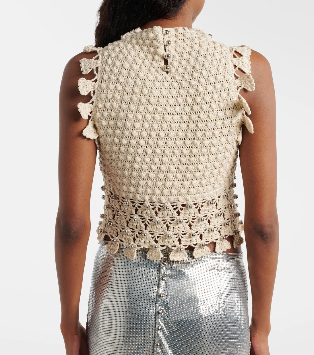 Rabanne - Embellished crochet cotton top