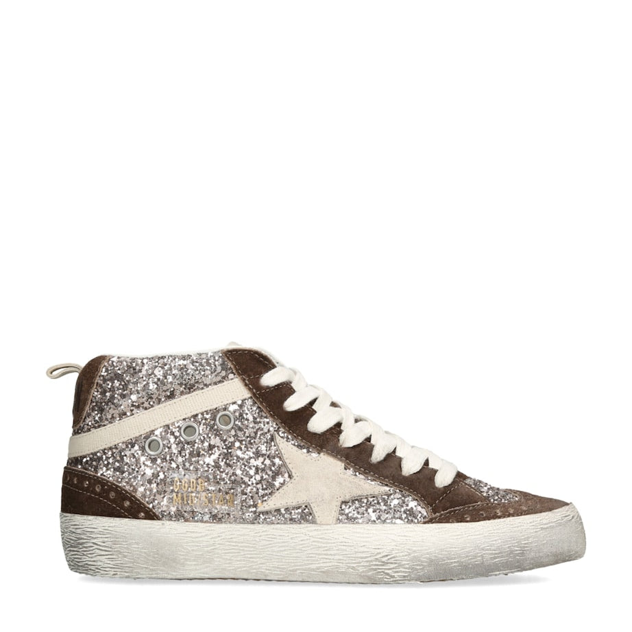 Golden Goose Brown Glitter Mid Star Sneakers