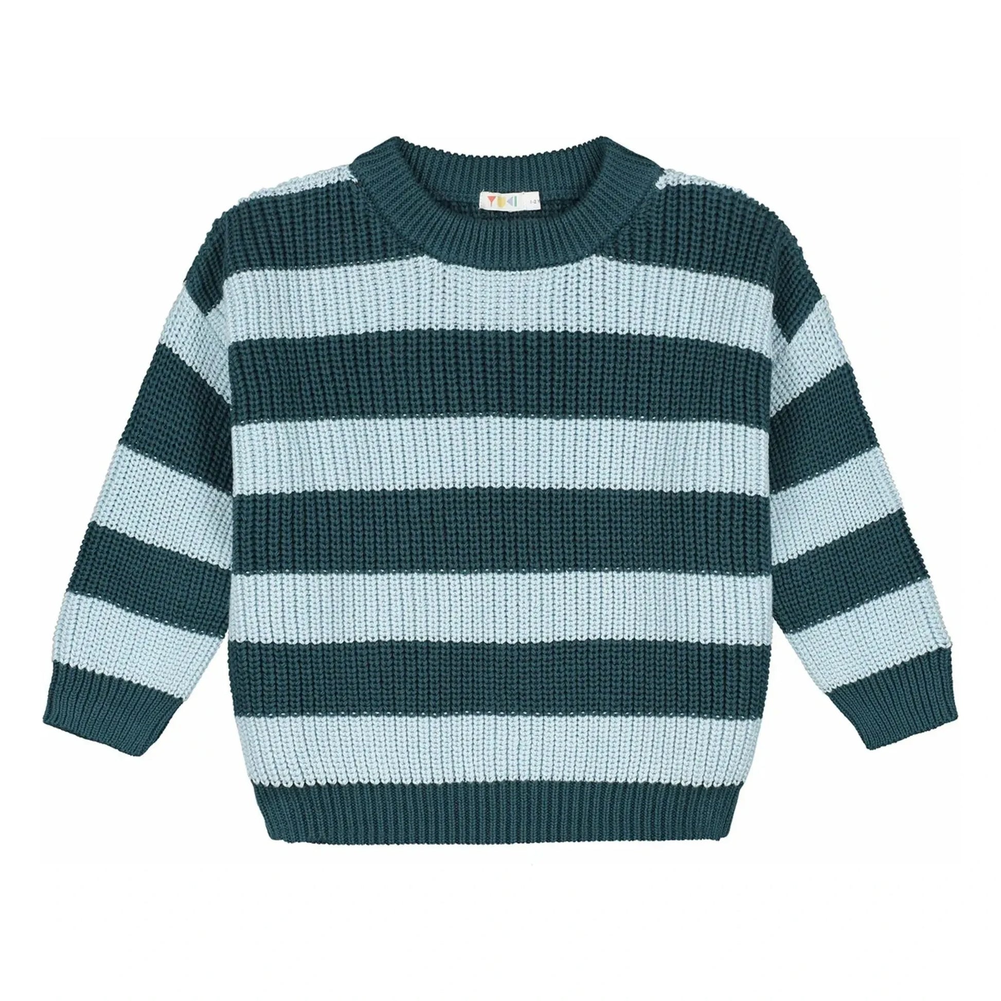 Yuki - Stripes Organic Cotton Sweater | Peacock blue