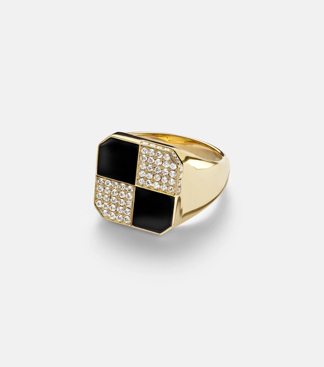 Yvonne Léon - Damier 9kt gold ring with diamonds and onyx