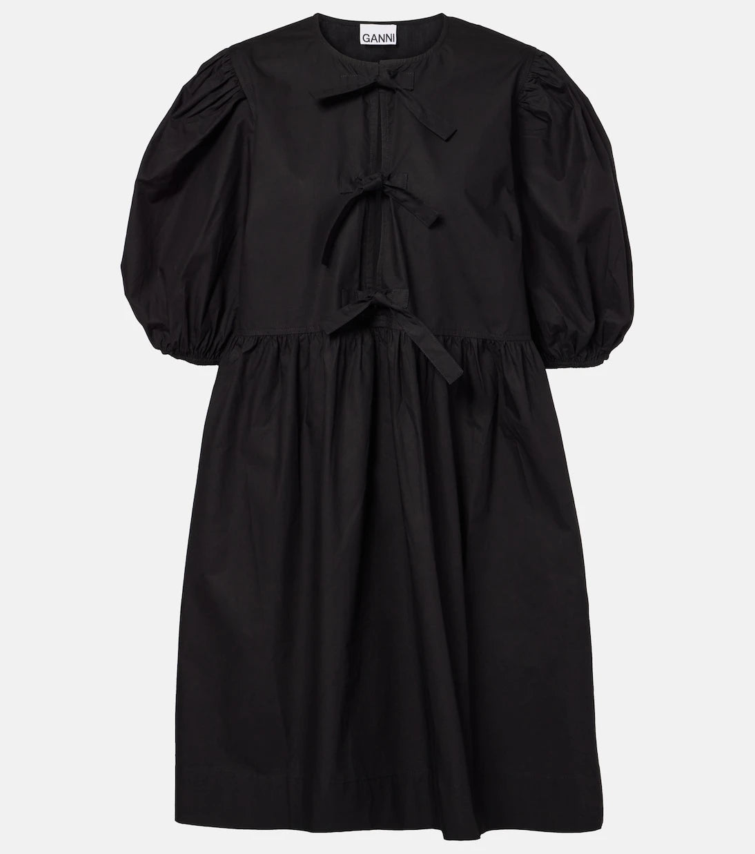 Ganni - Bow-detail cotton poplin minidress