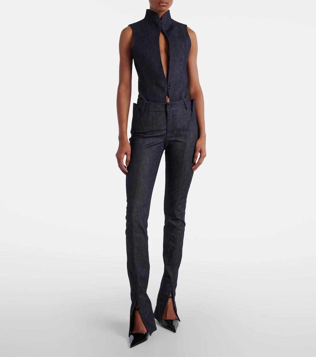 Mugler - Cutout denim bodysuit