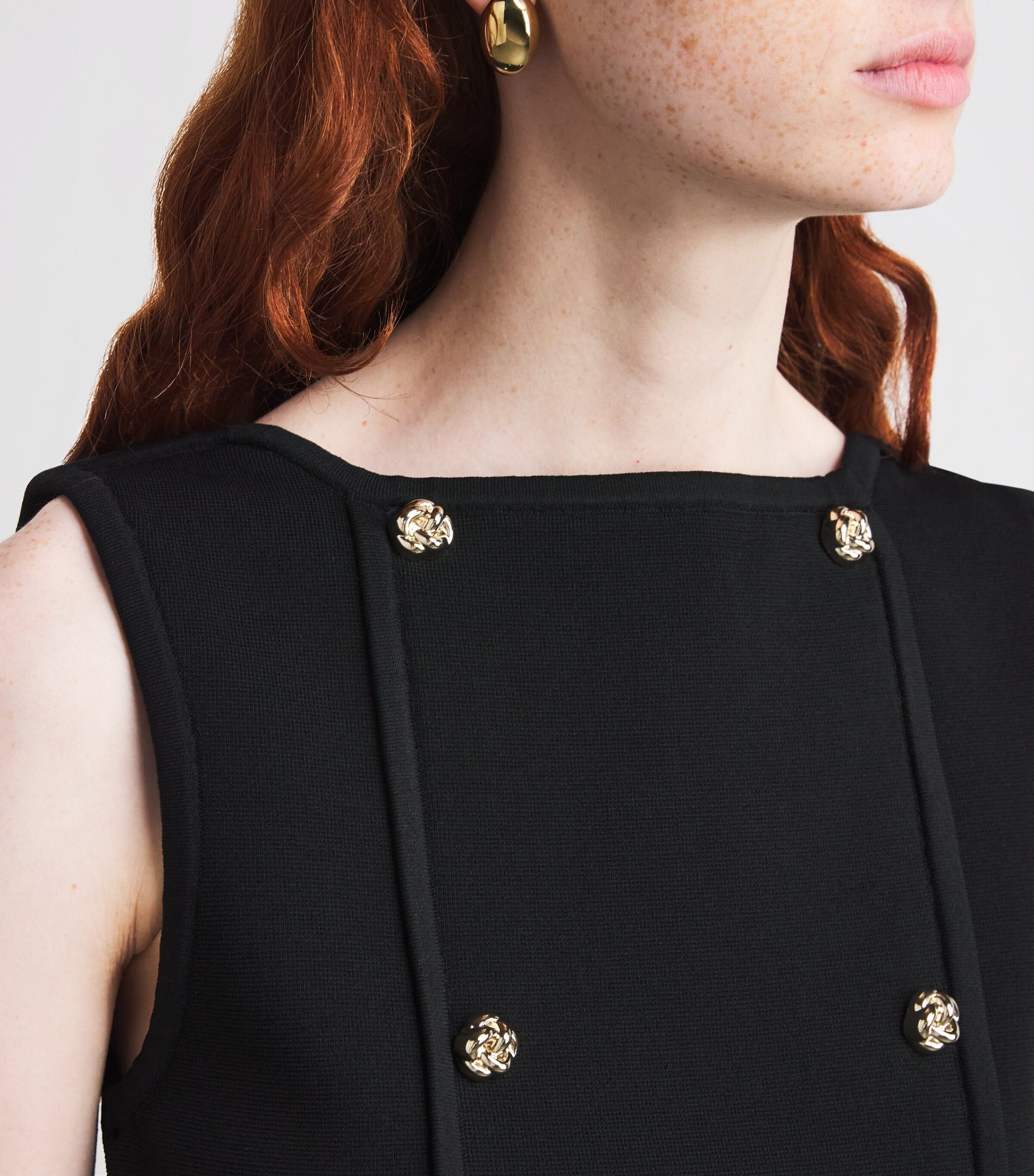 Black Button-Embellished Cropped Sweater