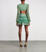 PatBO Green Crochet Fringe-Trim Samba Mini Dress