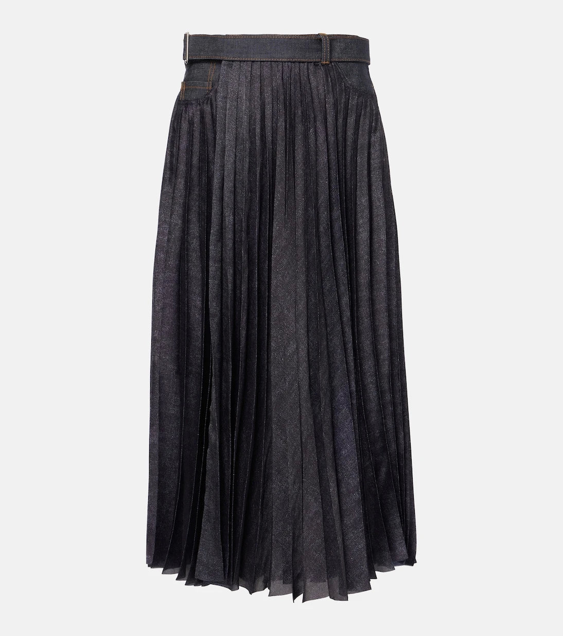 Sacai - Denim pleated midi skirt