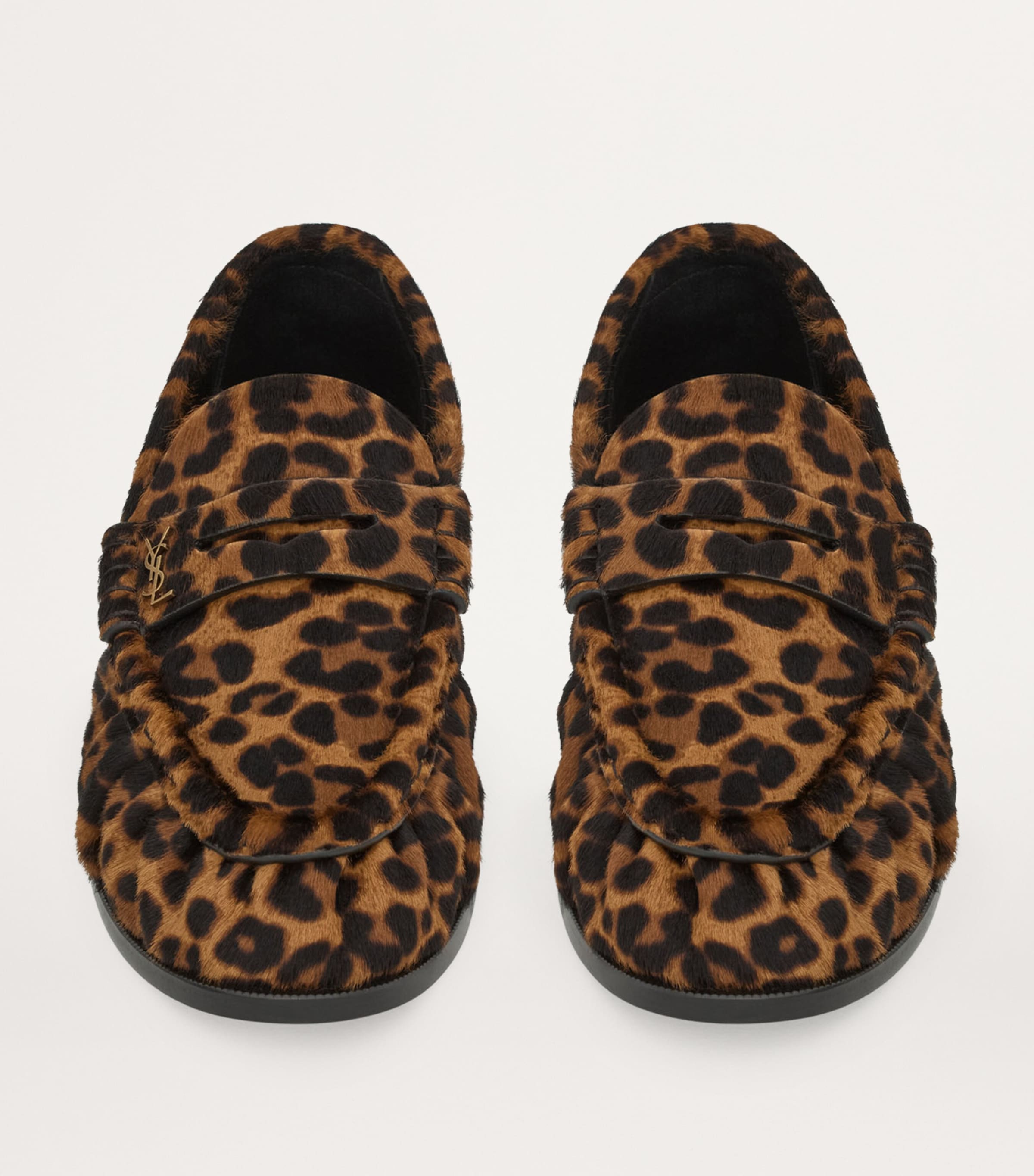 Saint Laurent Nude Leather Leopard Loafers