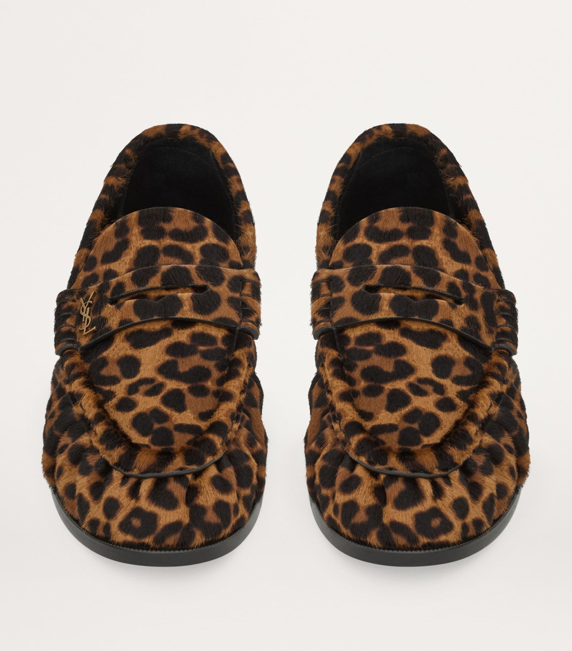 Saint Laurent Nude Leather Leopard Loafers