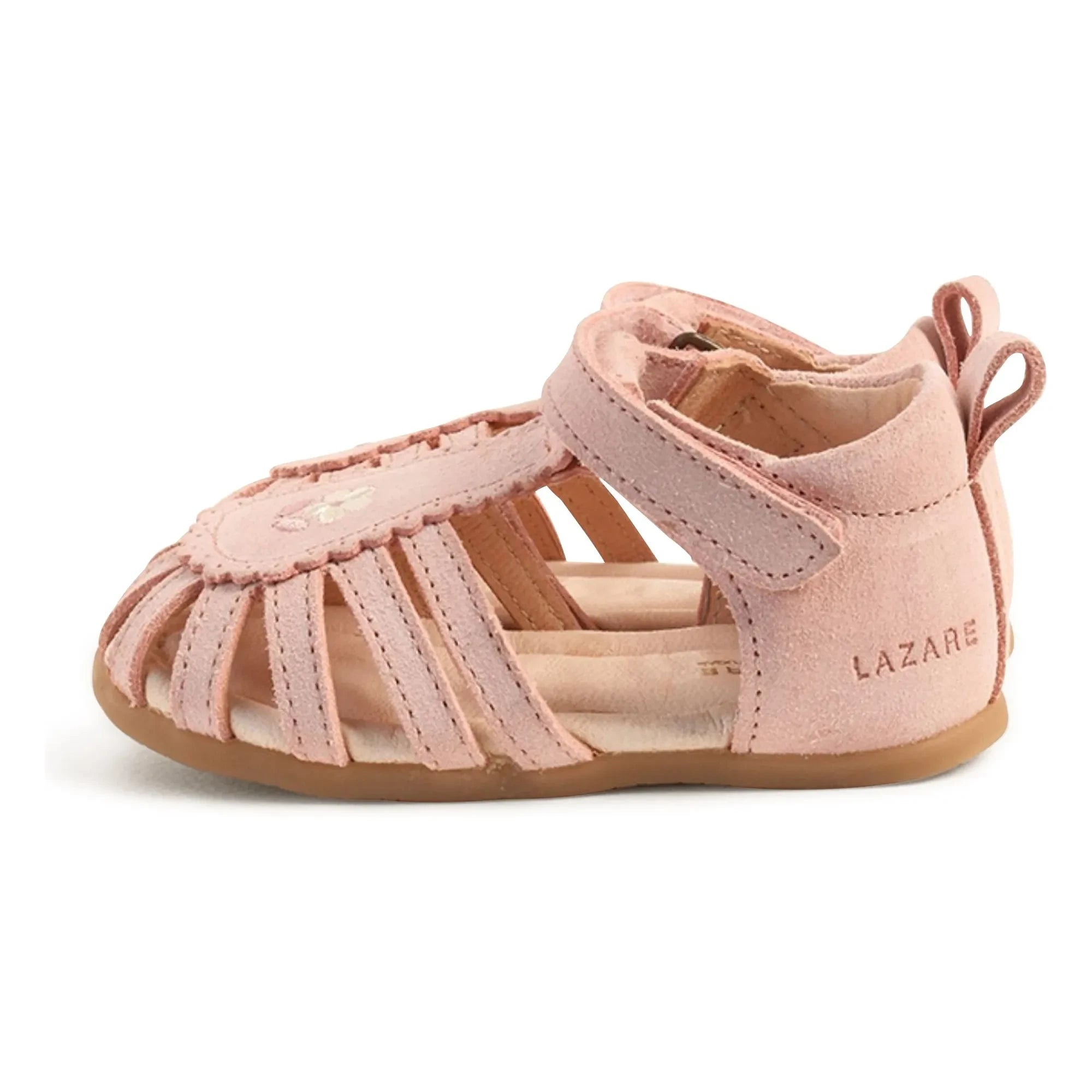 Lazare - Colette Fleur Suede Embroidered Sandals | Powder pink
