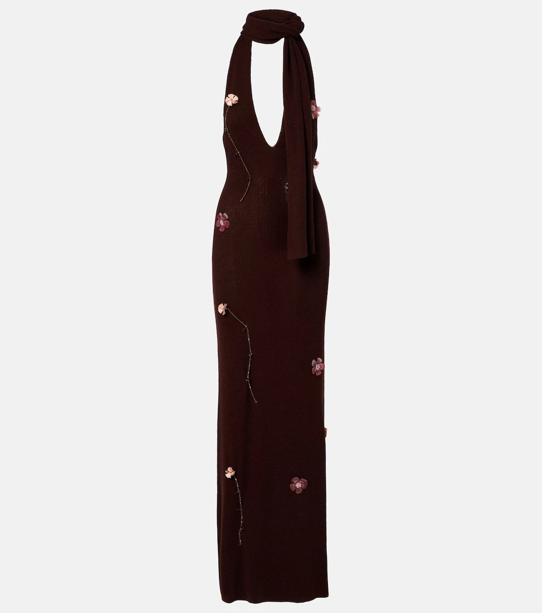 Aya Muse - Stem floral-appliqué knitted maxi dress