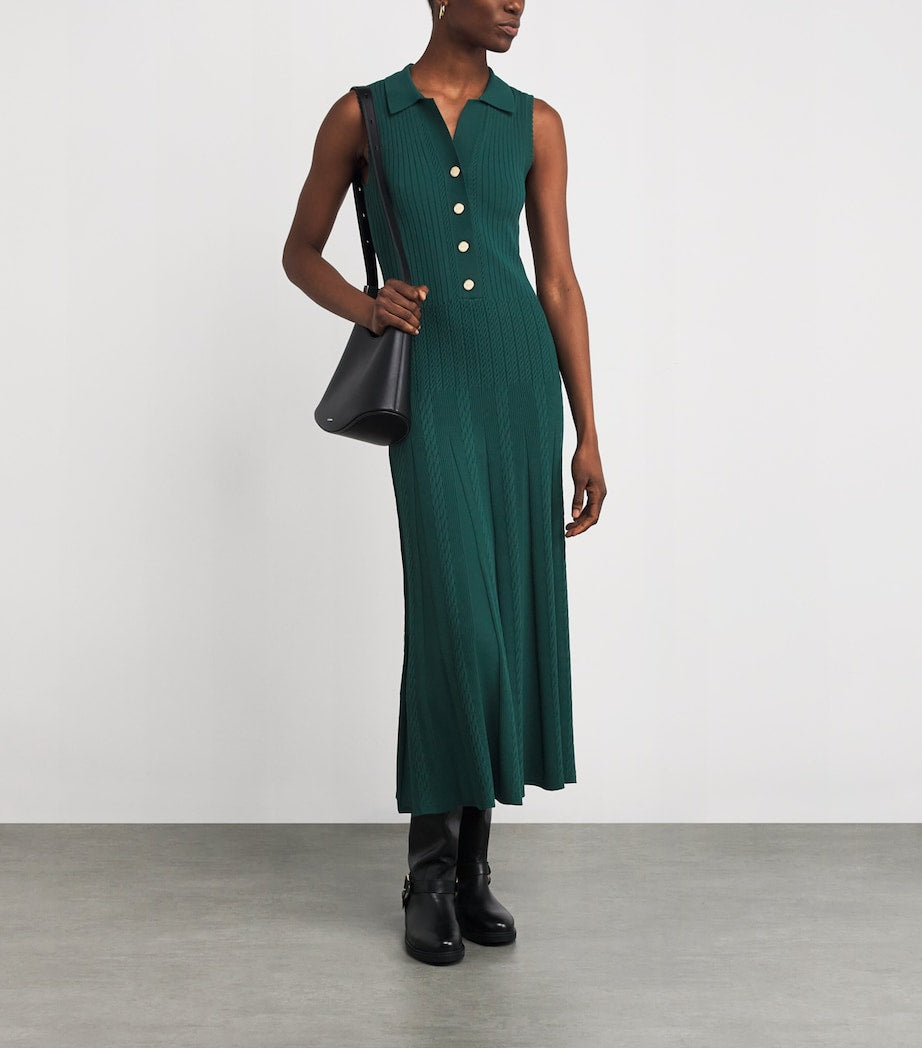 Sandro Paris Green Cable Knit Polo Maxi Dress