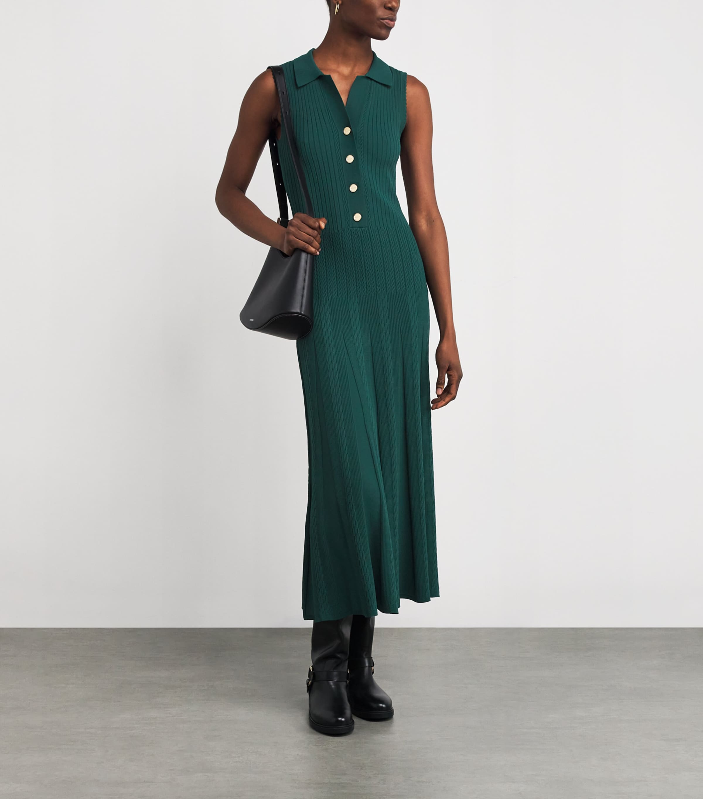 Cable Knit Polo Maxi Dress DARK GREEN