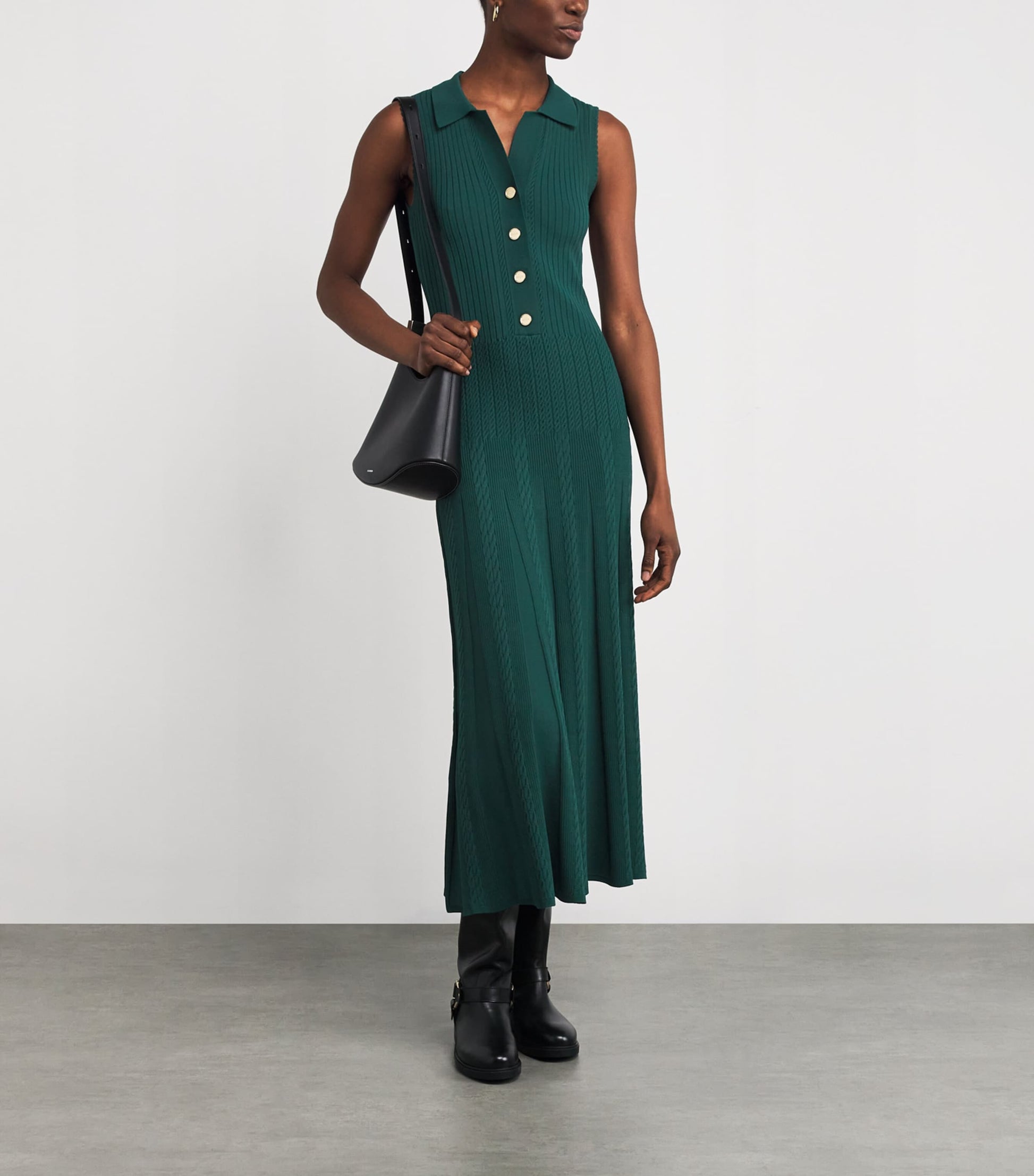 Cable Knit Polo Maxi Dress DARK GREEN