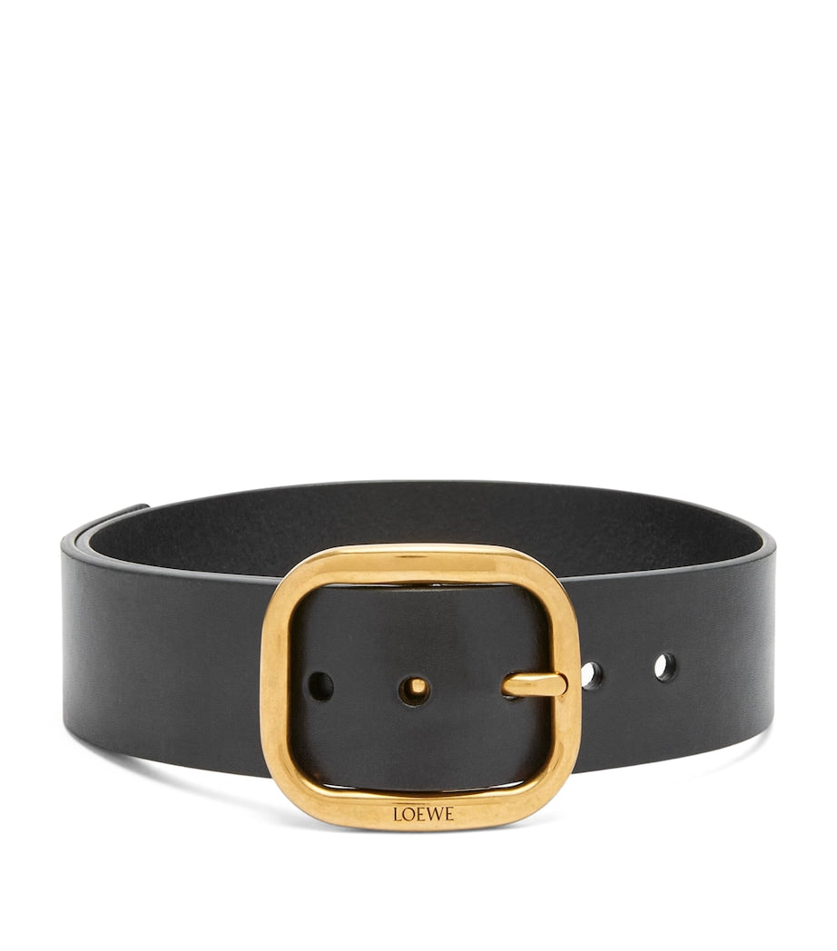 Black Leather Rounded-Rectangle Belt