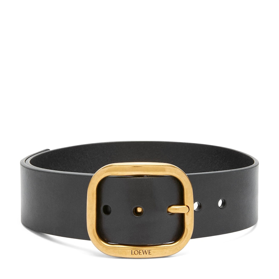 Black Leather Rounded-Rectangle Belt