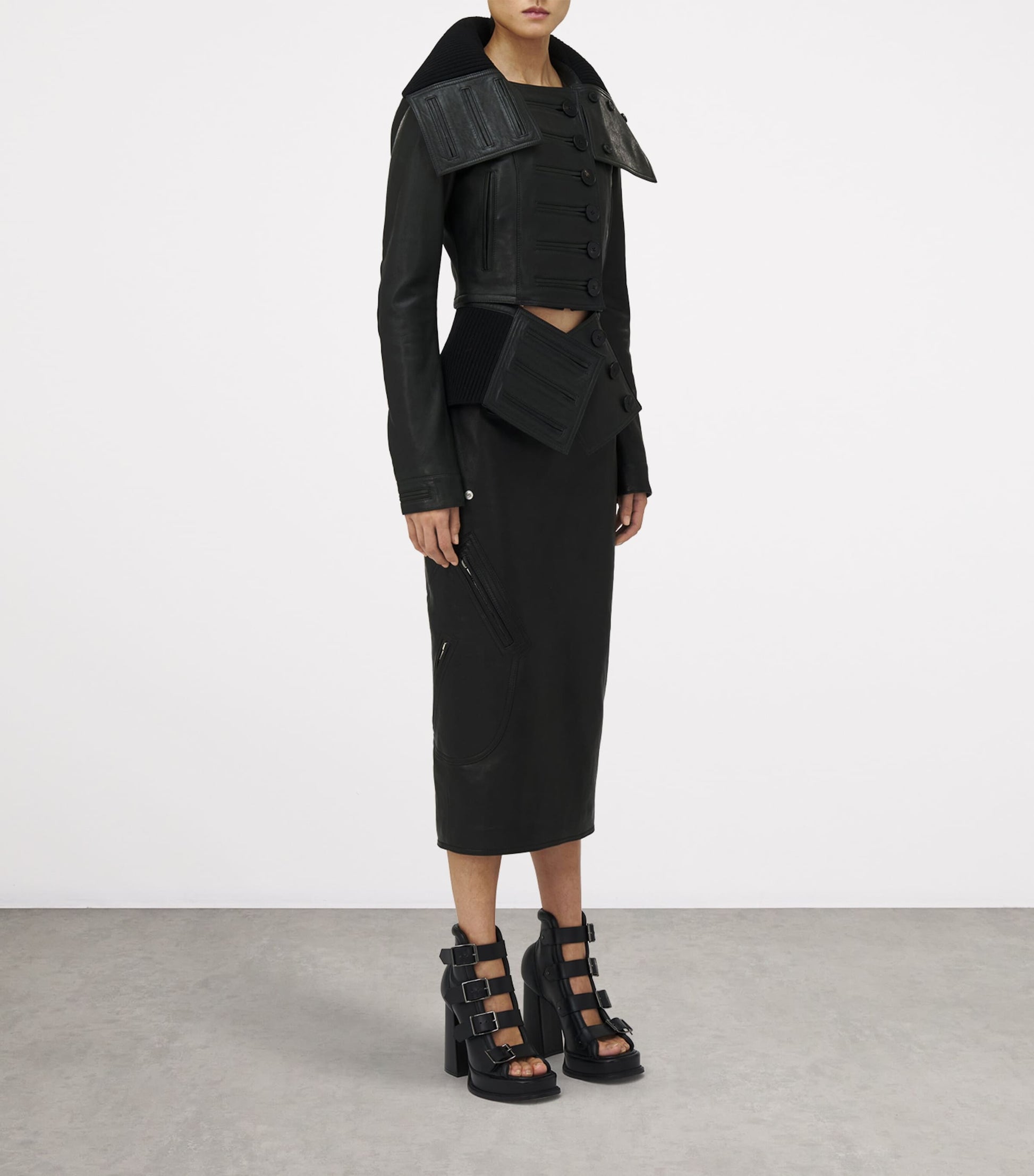 McQueen Black Leather Pencil Midi Skirt