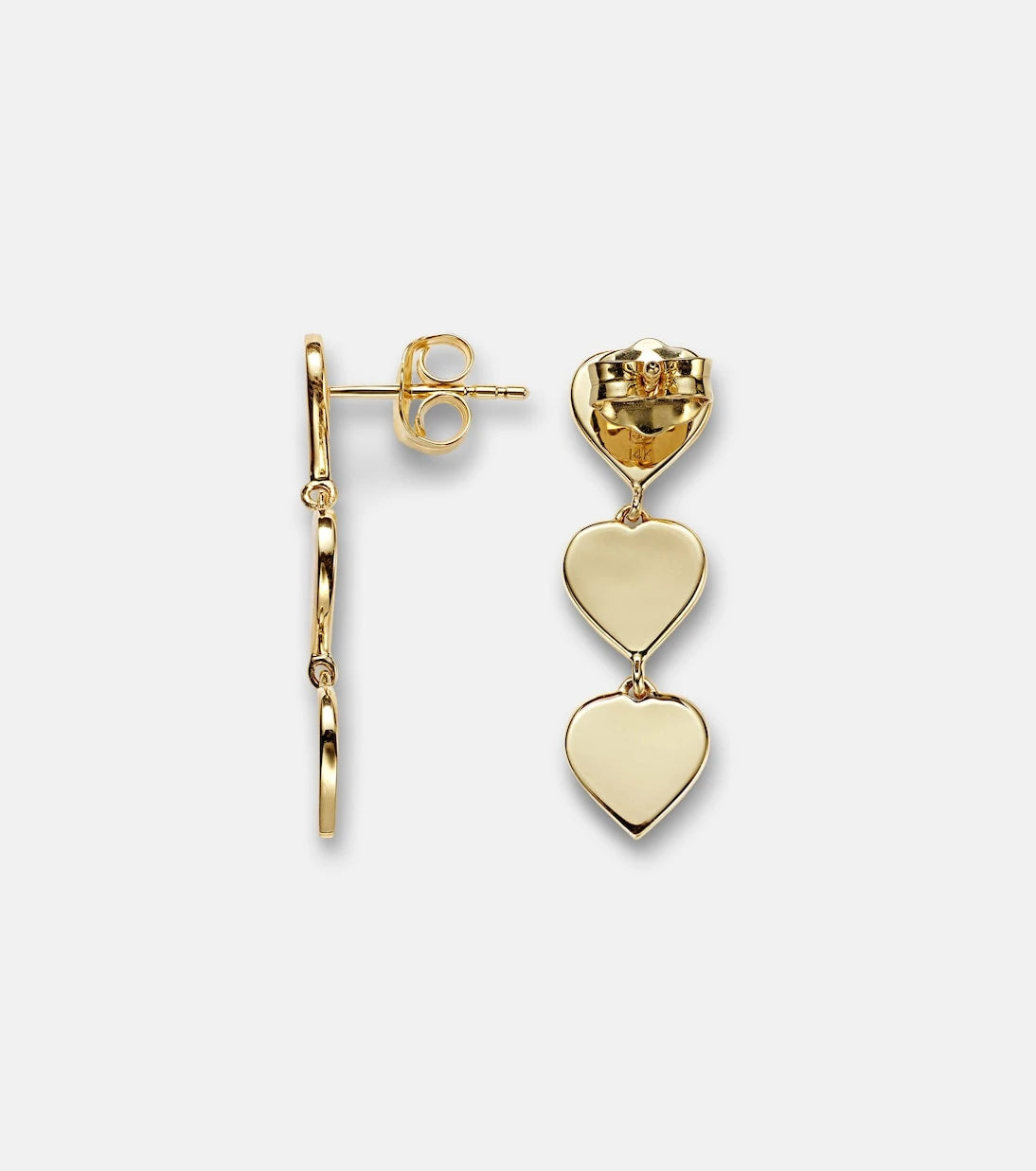 Sydney Evan - Pure Three Heart Linear 14kt gold earrings