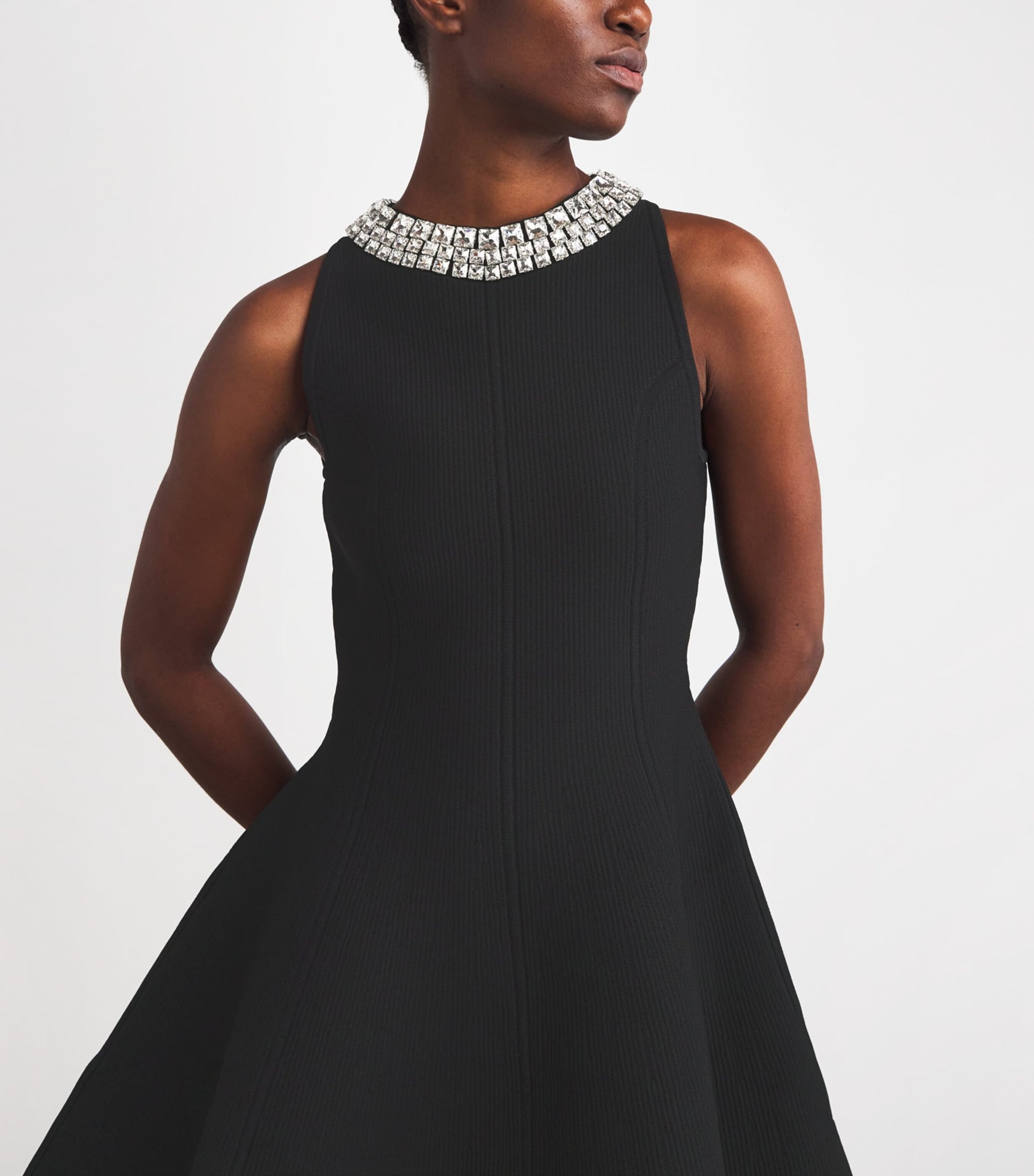 Sandro Paris Black Embellished Flared Mini Dress