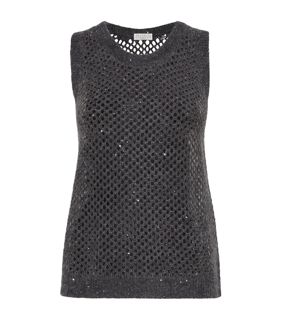 Brunello Cucinelli Grey Dazzling Mesh Knitted Vest